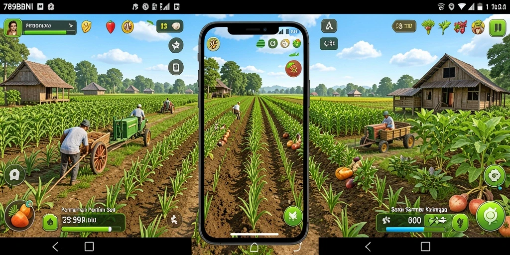 Screenshot gameplay <strong>789BNI</strong> yang menunjukkan ladang pertanian yang subur.