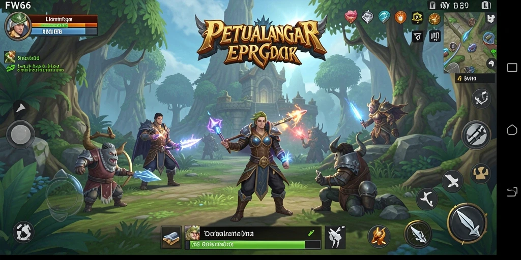 Screenshot FW66 menunjukkan aksi seru karakter dalam pertempuran RPG.