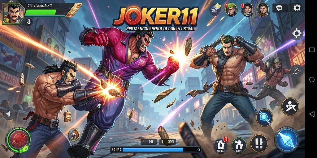 Tangkapan layar dari gameplay <strong>JOKER11</strong> yang menampilkan pertempuran seru dan karakter unik.