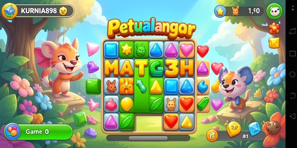 Tampilan gameplay seru KURNIA898 dengan elemen Match-3 yang memikat.