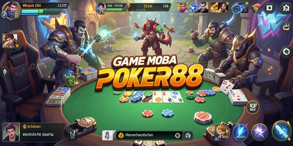 Screenshot POKER88 menampilkan momen epik dalam permainan MOBA.
