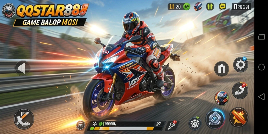 Screenshot QQSTAR88 menampilkan aksi balap motor yang mendebarkan.