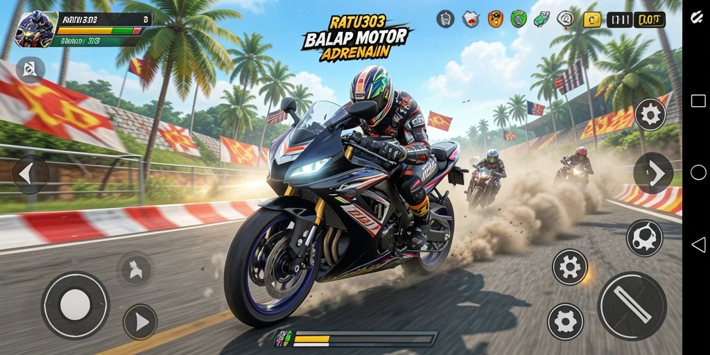 Tampilan gameplay menegangkan saat balapan Motor Racing.